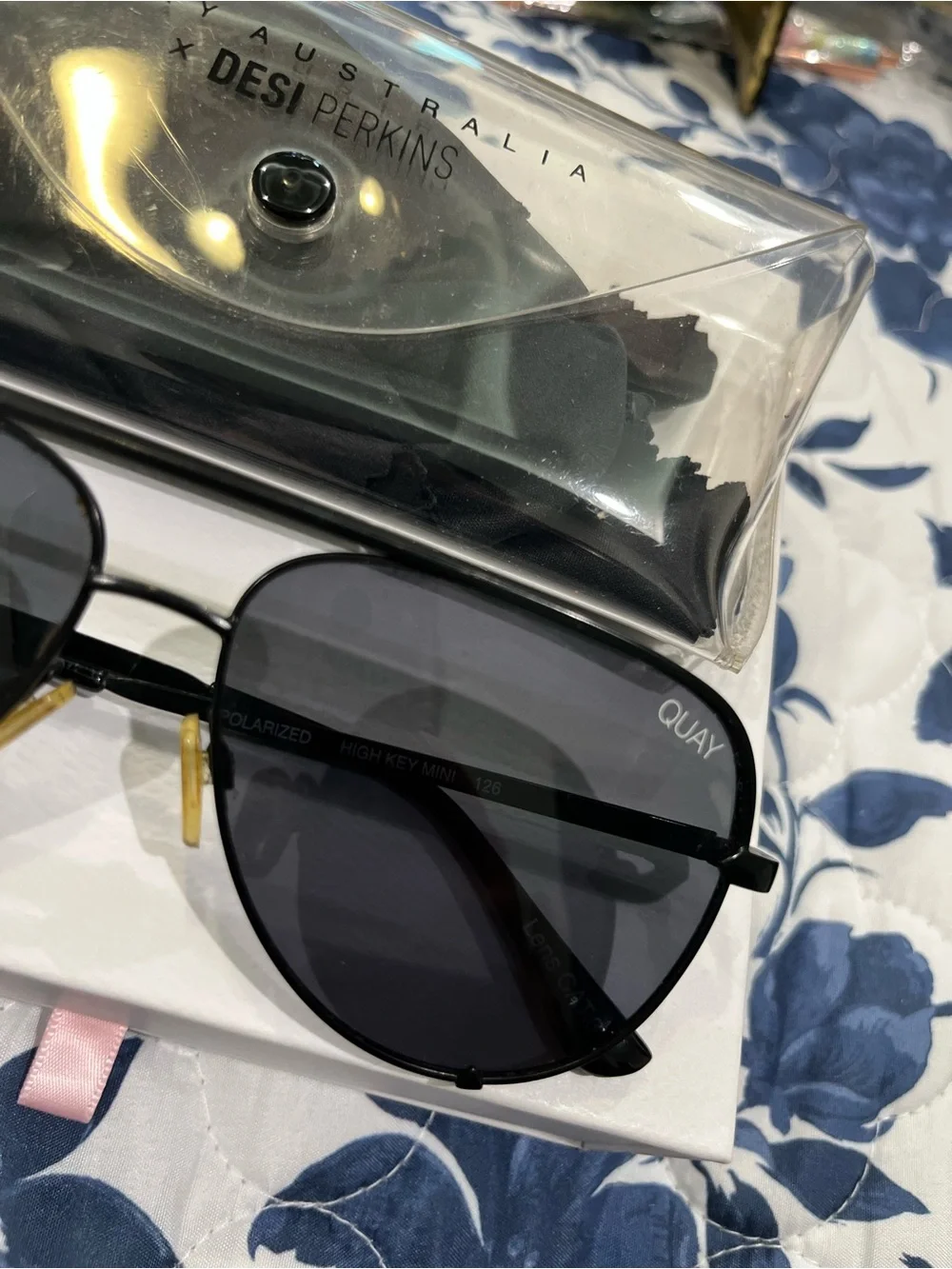 Quay Australia Black Aviator Sunglasses with Gold Nose Pads